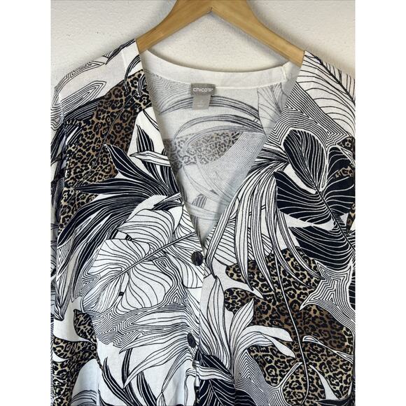 Chico's 2 large chicos Cardigan sweater Animal White Black Brown cheetah Open - Picture 4 of 10